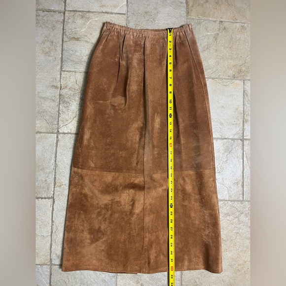 Vintage Camel Brown Suede Chic Maxi Skirt Elastic Waist Boho Casual Hippie S / M - Picture 13 of 13